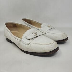 VTG Chanel Shoes 5 Cream Leather Loafers Flats CC Turnlock Old Money Luxury 90s